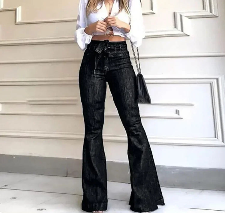 jean flare taille haute - pantalon femme évasé tendance chic