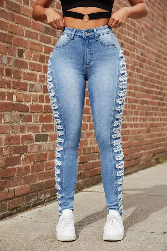 Jean Slim Fit Bleu Clair Push-Up & Détails Déchirés | Zalmyraboutique - Zalmyraboutique
