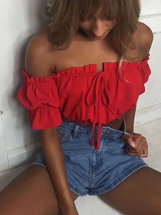 Crop tops women 2026 summer lantern sleeve sexy
