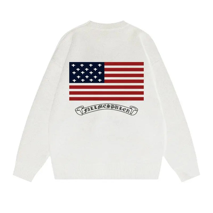 Pull Oversize Y2K Brodé Drapeau Américain | Zalmyraboutique - Zalmyraboutique