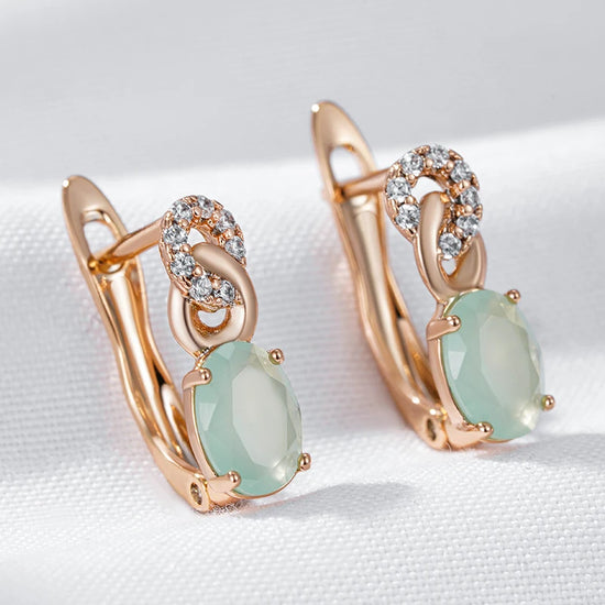 Boucles d’Oreilles Vert Brume & Or Rose - Design Anglais | Zalmyraboutique - Zalmyraboutique