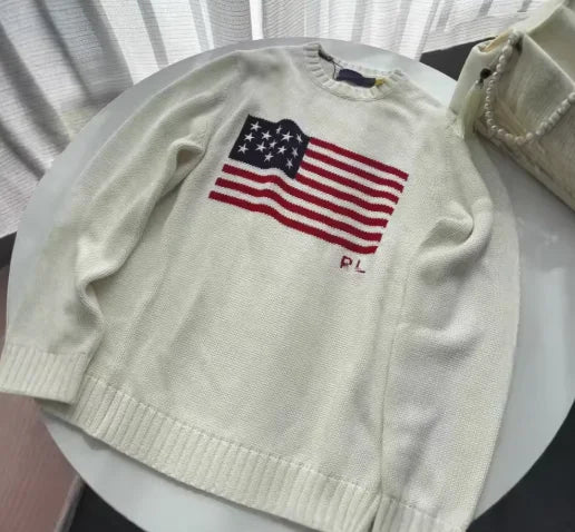 Pull Oversize Y2K Brodé Drapeau Américain | Zalmyraboutique - Zalmyraboutique