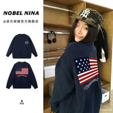 Pull Oversize Y2K Brodé Drapeau Américain | Zalmyraboutique - Zalmyraboutique