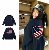 Pull Oversize Y2K Brodé Drapeau Américain | Zalmyraboutique - Zalmyraboutique