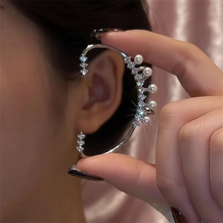 Ear Cuff Argenté Perle & Zircon Vintage | Zalmyraboutique - Zalmyraboutique