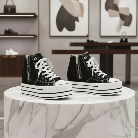 Baskets Compensées Femme en Toile à Semelle Épaisse | Zalmyraboutique - Zalmyraboutique
