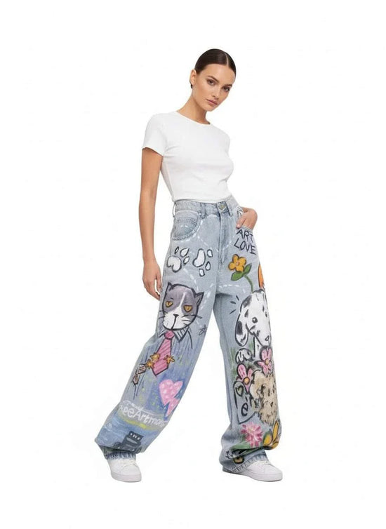Jean Baggy Femme Y2K Vintage & Imprimés Doodle | Zalmyraboutique - Zalmyraboutique