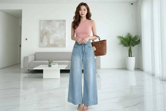 Jean Large Taille Haute - Pantalon Femme Taille Élevée Confort & Style