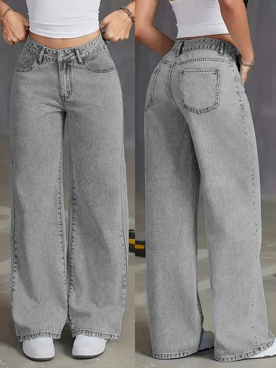 Jean Large Taille Haute Gris Clair Effet Délavé | Zalmyraboutique - Zalmyraboutique