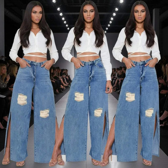 jean wide leg femme - pantalon tendance taille haute confortable