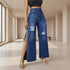 jean wide leg femme - pantalon tendance taille haute confortable