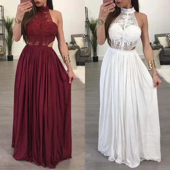 Robe Longue Dentelle Florale & Col Halter Chic | Zalmyraboutique - Zalmyraboutique
